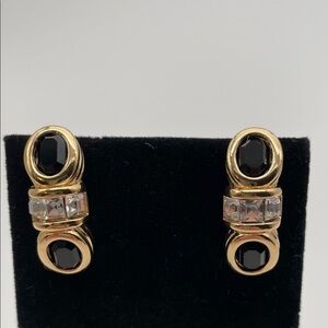 Swarovski Gold and Black Crystal Earrings